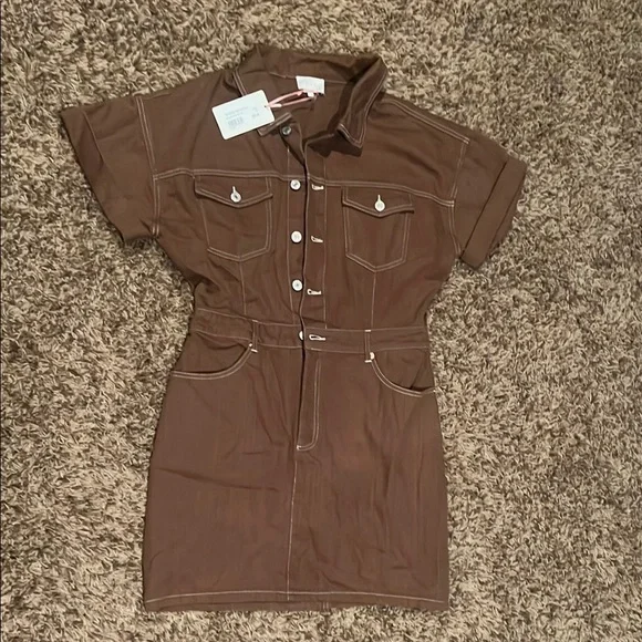 brown entro dress Entro Brown V-Neck Midi Dress FW Women's main image 1